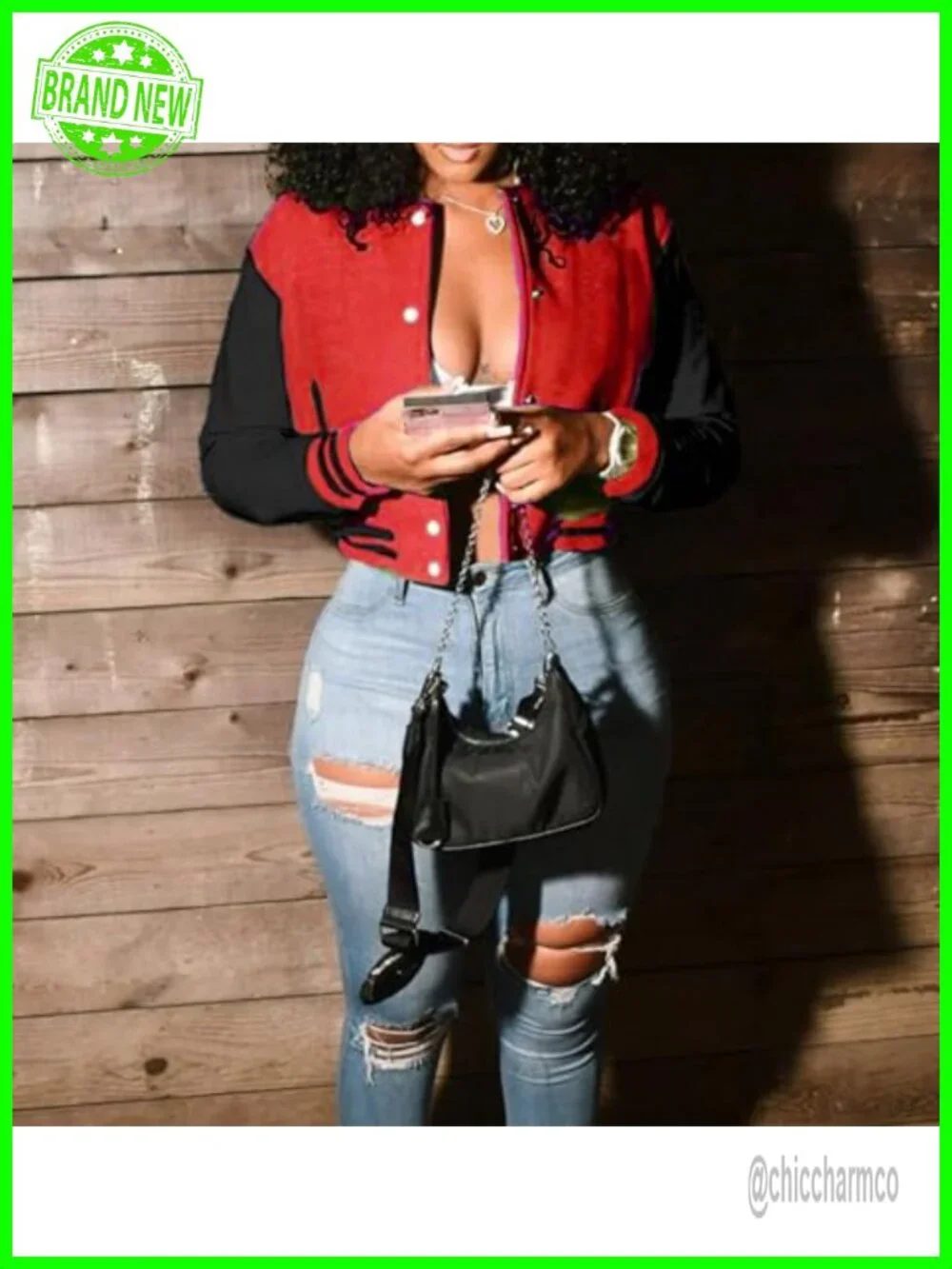 Cropped Bomber Jacket Varsity Button Down Baseball Coat Streetwear